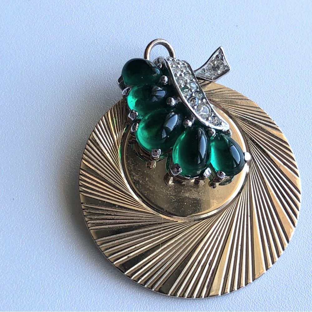 Vintage Marcel Boucher 1950's gold plated green cabochon pendant